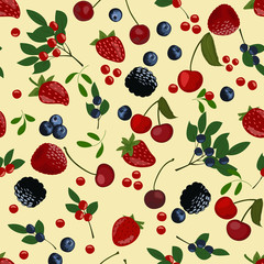 Slices of blueberries, cranberries, lingonberries, cherries and strawberries.