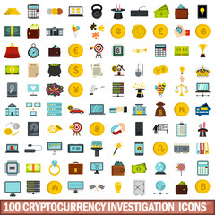100 cryptocurrency investigation icons set
