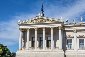 Fototapeta na wymiar Detail of Austrian parliament building in Vienna, Austria.