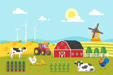 Obraz na płótnie Canvas farm with cows and chicken.