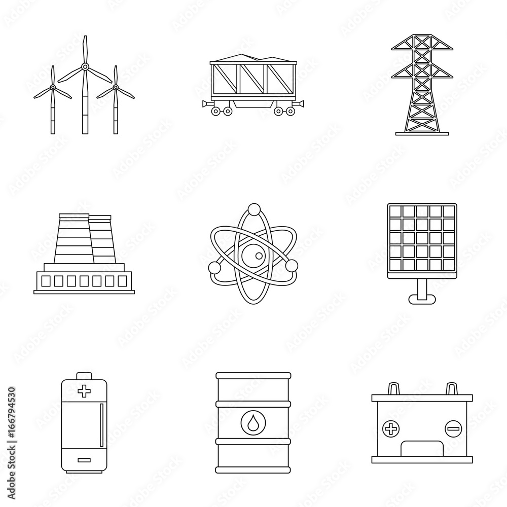 Wall mural Energy sources icon set, outline style - Wall murals