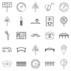 Pavement icons set, outline style