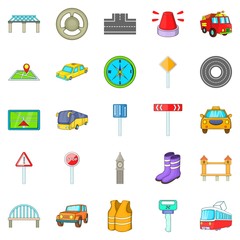 Bridge road icons set, cartoon style