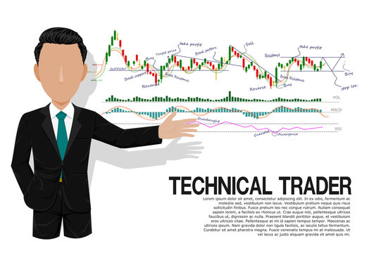 Smart technical trader is presenting stock chart analysis on transparent background

