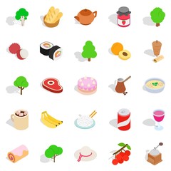 Food on the street icons set, isometric style