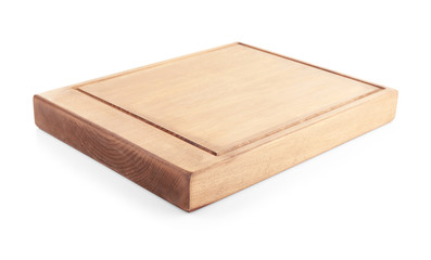 Wooden board on white background