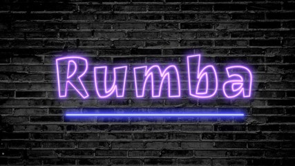 Obraz premium Rumba neon sign on dark brick wall - background image