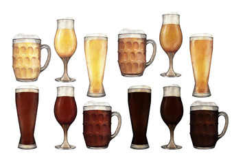 Watercolor glasses of beer