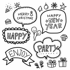 Merry Christmas word bubble cartoon vector set illustration doodle style 