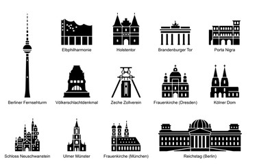 Wahrzeichen von Deutschland - Iconset (Schwarz/ beschriftet)