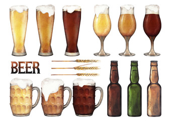 Watercolor glasses of beer