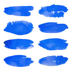 Watercolor set of blue banners spots