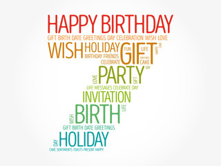 Happy 7th birthday word cloud collage concept