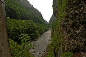 View of the rugged mountain river Mzymta