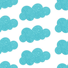 Seamless abstract background with doodle curly clouds on white background. Infinity geometric pattern. Vector illustration. 