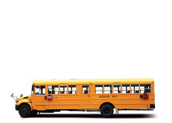 Yellow school bus on the white background