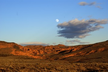 Moon Over the Desert Rocks at Sunset 