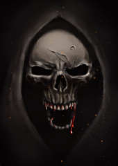 God of death, Grim reaper.illustration scarecrow,halloween dark fantasy painting.Skull in hood.