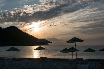Sunrise silhouette on the beach Turkey