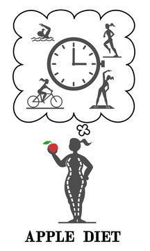 Apple diet girl and sport. The girl wants to lose weight. She chooses, goes in for sports or go on a diet. How to use time. 