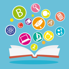 back to school. Book with education icons