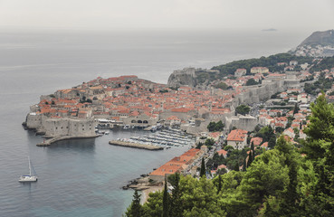 Fototapeta na wymiar Aerial view of old city of Dubrovnik in Croatia