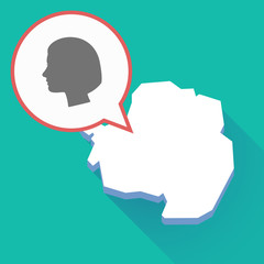 Long shadow Antarctica map with a female head