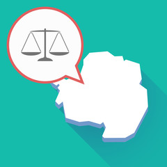 Long shadow Antarctica map with a justice weight scale sign