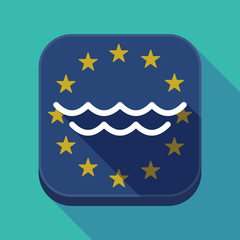 Long shadow EU square button with a water sign