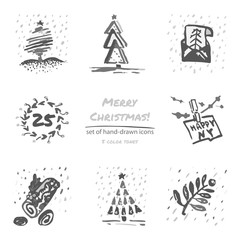 Christmas hand drawn sketch icons on white background