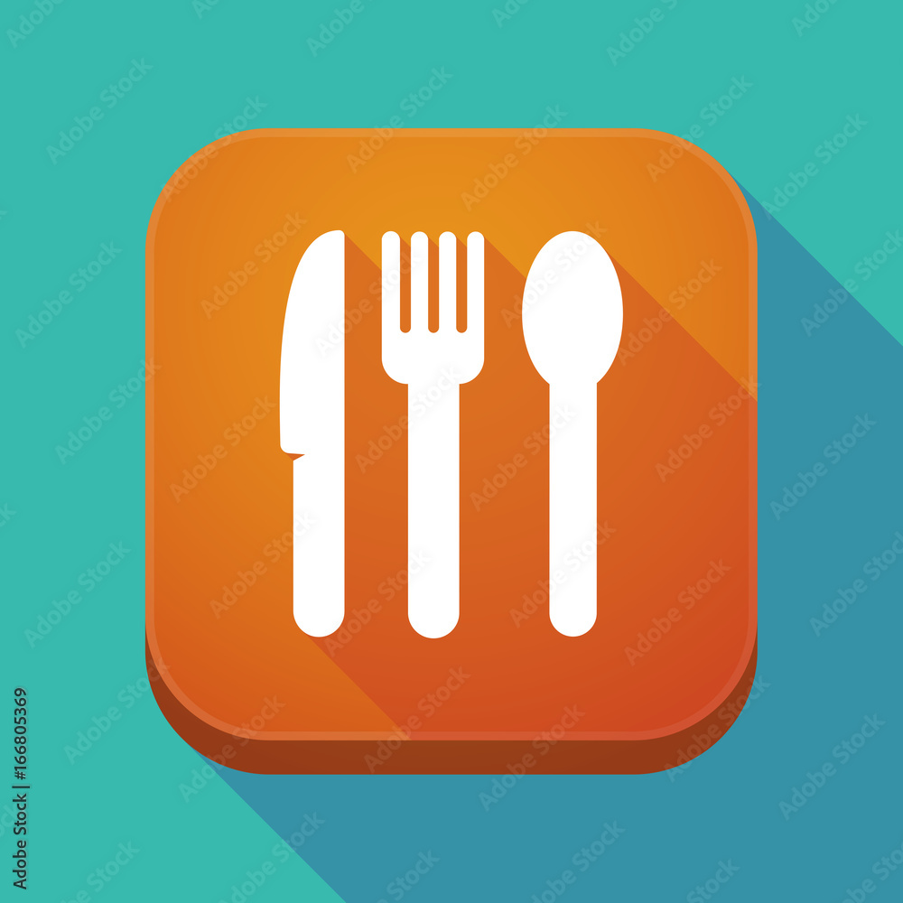 Wall mural long shadow app button with cutlery