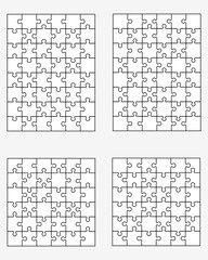 Vector illustration of four different white puzzles, separate pieces