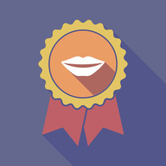 Long shadow badge with  a female mouth smiling