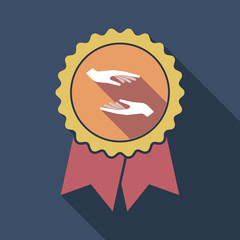 Long shadow badge with  two hands giving and receiving  or protecting