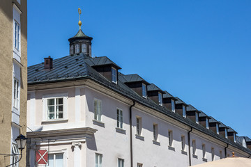 A house  in front of the entrance to the Kapuzinerberg in Salzburg