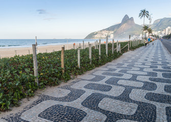 Swirling patterns on the sidewalk of Ipanema beach in Rio de Janeiro, Brazil