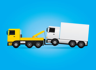 Tow truck evacuating the assistance car. Vector illustration