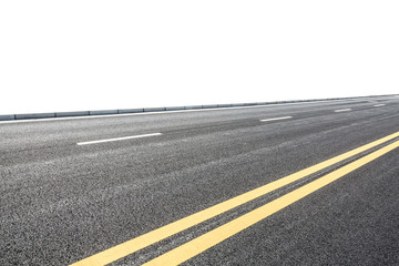 Asphalt road background texture on white background,roadside view