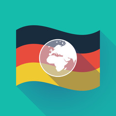 Long shadow Germany flag with   an Asia, Africa and Europe regions world globe