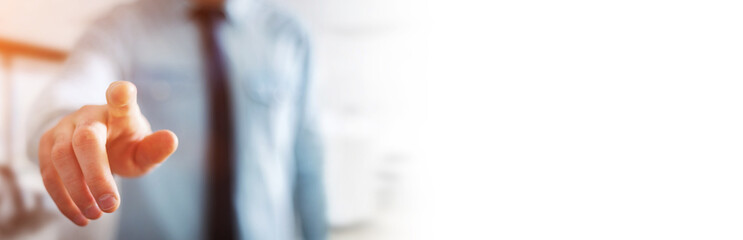 Obraz premium Panorama view of businessman pointing finger
