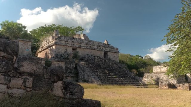 CLOSE UP: Impressive Maya buildings at the Ek Balam archeological site. Majestic ruins of the chapel and the temple in the historic walled city Tulum, Mexico. Remains of ancient Mayan civilization