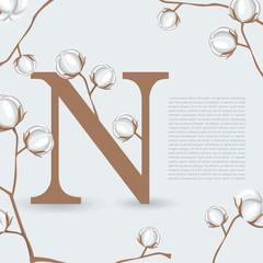 Alphabet Set with Natural Cotton Elements V: Vector Illustration