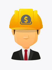 Worker avatar with  a dollar coin entering in a moneybox