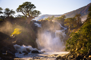 Misty sunrise on Epupa falls - Kunene river - Namibia - Angola border