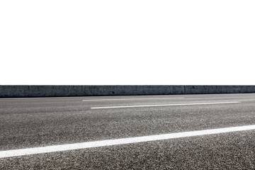Asphalt road background texture on white background,roadside view