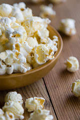 popcorn in wooden bowl