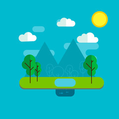 Camping on the nature by the lake. Flat design.