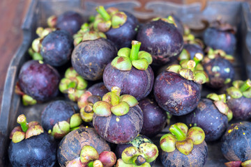 fresh mangosteen of Thailand, Thai fruit on wood plate