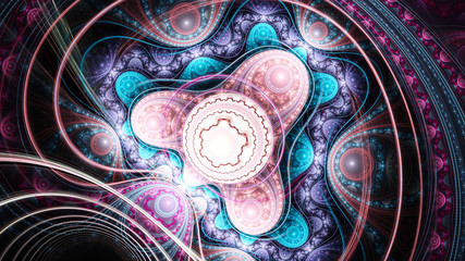 Obraz premium Complex pattern of curls. 3D surreal illustration. Sacred geometry. Mysterious psychedelic relaxation pattern. Fractal abstract texture. Digital artwork graphic astrology magic 