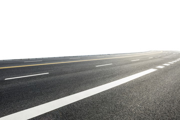 Asphalt road background texture on white background,roadside view